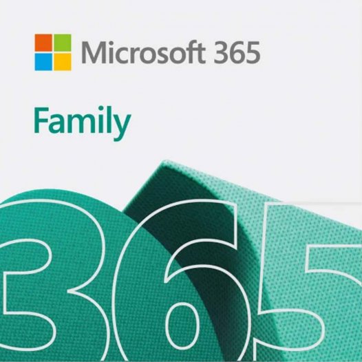 Microsoft 365 Family Produktgrafik mit Microsoft-Logo und großem „365“ in Grün