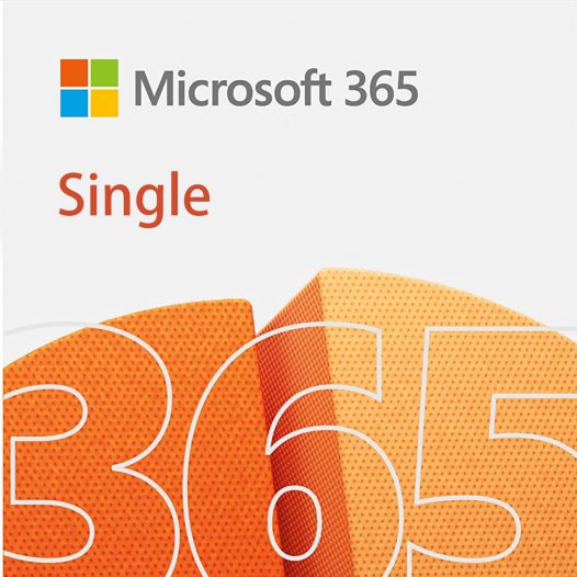 Microsoft 365 Single Produktgrafik mit Microsoft-Logo und großem „365“ in Orange